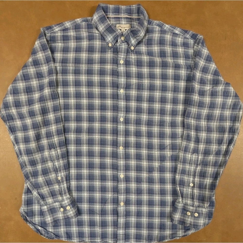 Peter‎ Millar Button Down Shirt Men's XL Blue Plaid Long Sleeve